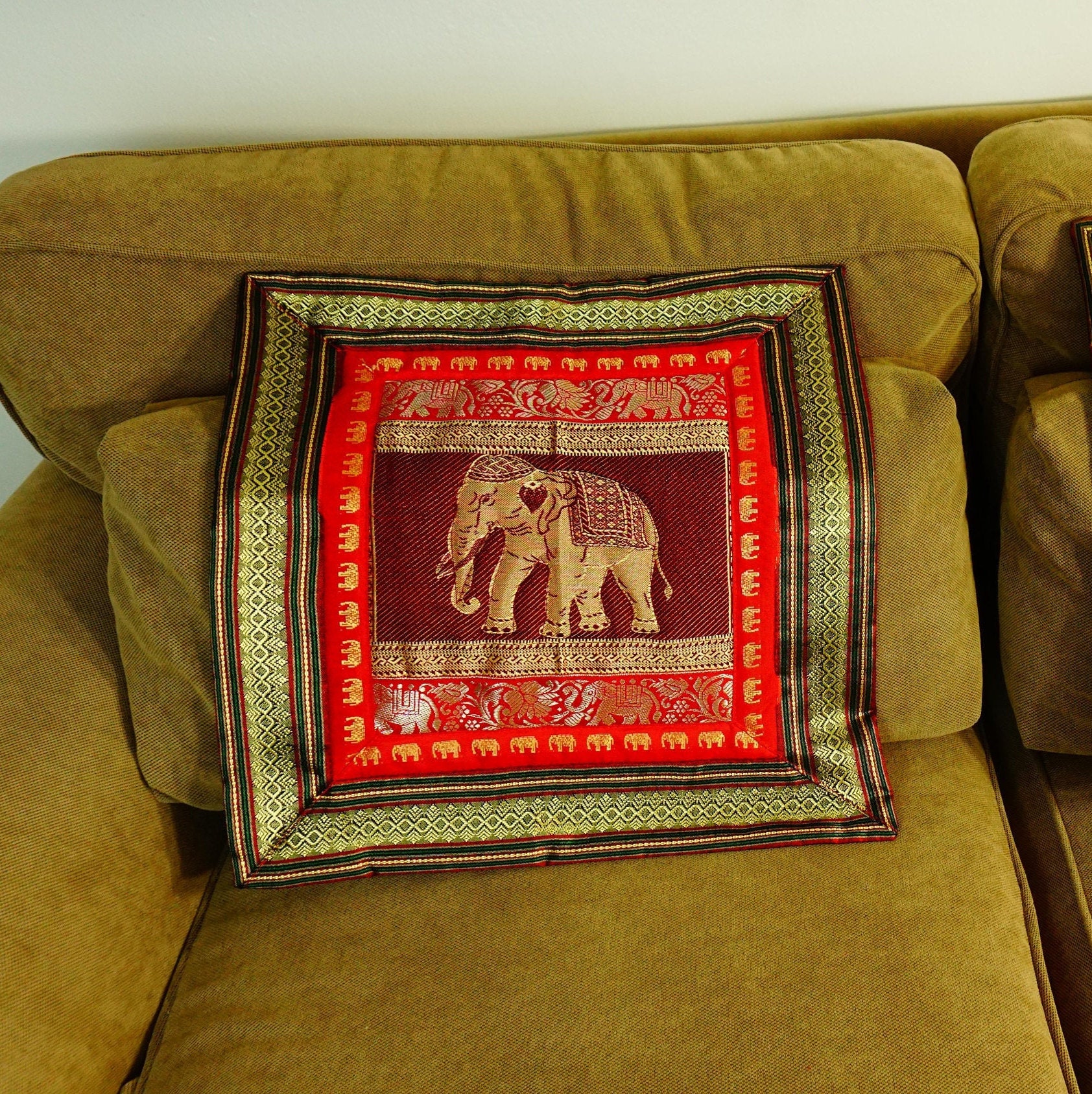 Thai Embroidered Elephant Throw Pillow Covers ThailandAtHome