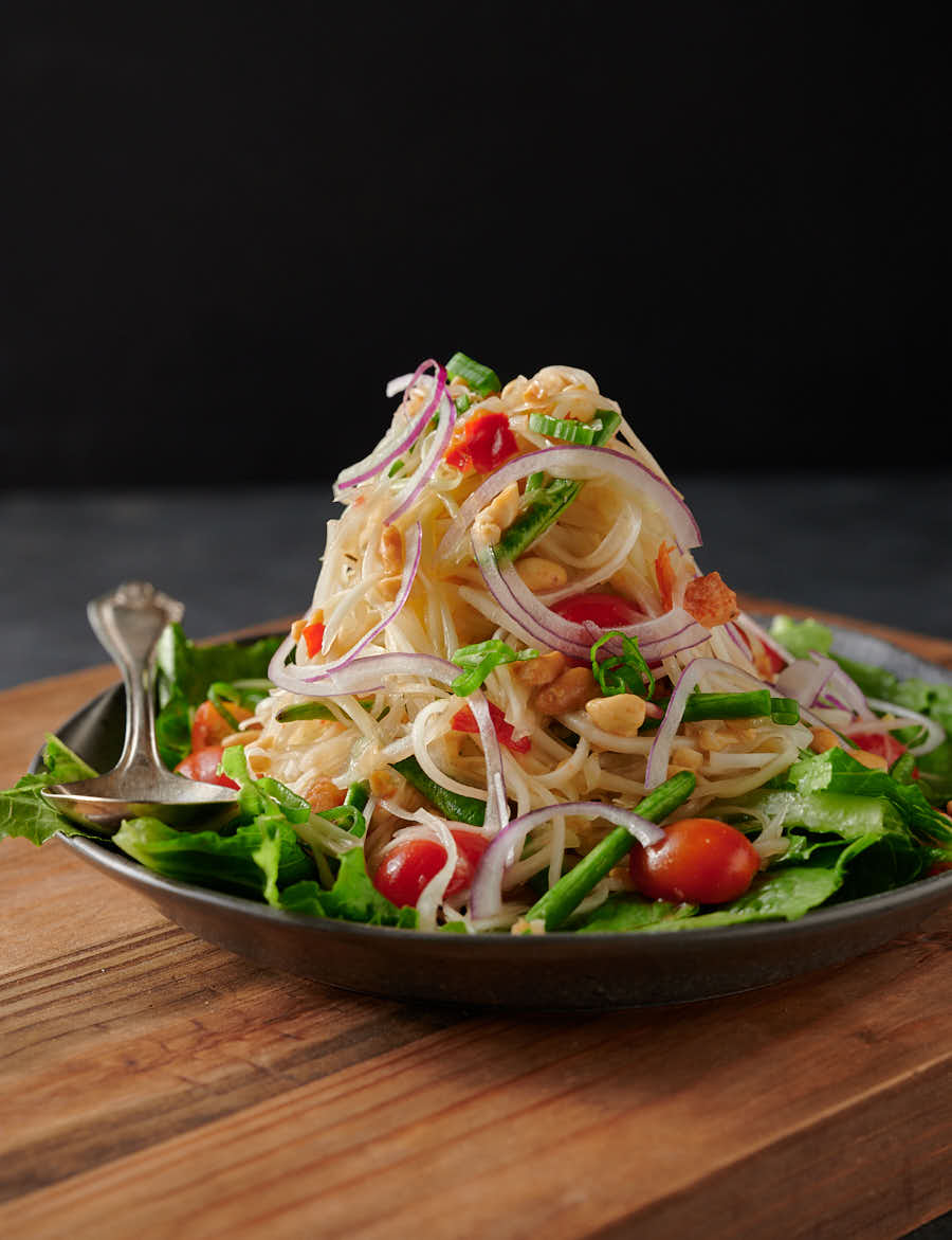 Thai Street Vendor Shred Green Papaya for Som Tum 